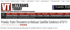 Il titolo di Home Page di Veterans Today dedicato alla "minaccia di rivelazioni" da parte di Putin. 